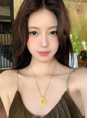 古法沙金八宝旋转罗盘吊坠项链女