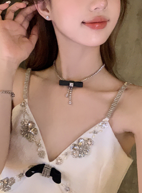 peachtea锆石蝴蝶结流苏choker