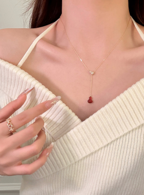 好运福禄闪钻Y型红玛瑙项链