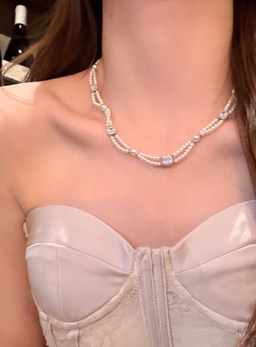 晚宴Lady~方糖镶钻双层编织项链