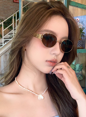 热辣摩登复古金属椭圆墨镜女款