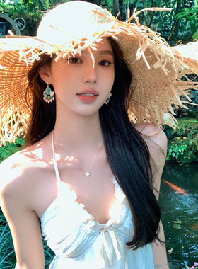 李一桐同款手工拉菲草帽