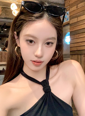 极简主义银色双层大耳圈耳环