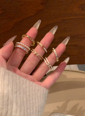 peachtea金色双层开口戒指