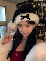 (Honey Peach Tea) Christmas Cos Costume Black Bow Tie Christmas Hat Photo Props Hat Dress Headwear