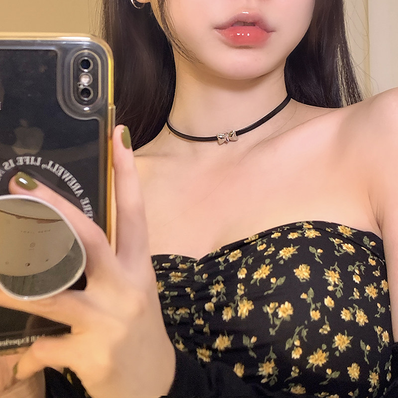 【蜜桃茶】辣度超标 黑色蝴蝶结choker锁骨链女高级感脖颈链项链,淘宝优惠券,粉丝福利购,淘宝优惠卷