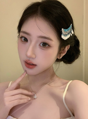霜月满怀月牙珍珠流苏发夹