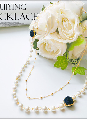 新款珍珠项链长款女小香风双层毛衣链子秋冬季法式复古装饰品L044