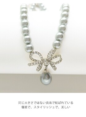 蝴蝶结水滴吊坠珍珠项链女士法式轻奢颈链饰品锁骨链子毛衣链L100