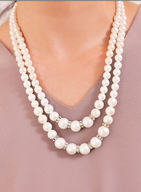双层珍珠项链日韩气质小香风双层毛衣链锁骨链子女法式首饰配饰品