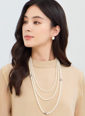 多层仿珍珠项链气质百搭毛衣链女士锁骨链中长款三层叠戴饰品L101