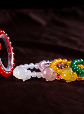 2021天然粉水晶红玛瑙女灵狐手链