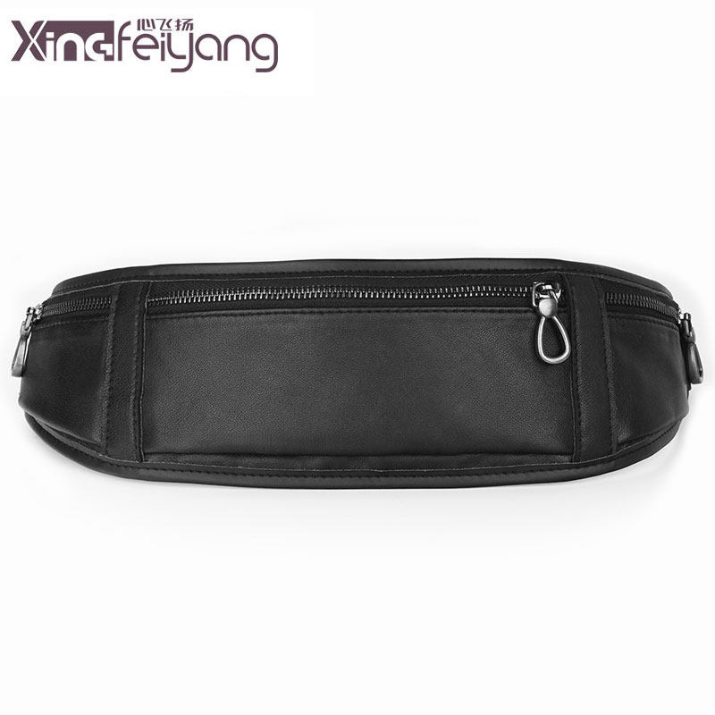 新款羊皮跑步贴身薄款头层真皮腰包 心飞扬箱包男士包袋