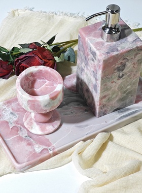 粉色大理石托盘烛台花瓶摆件套组