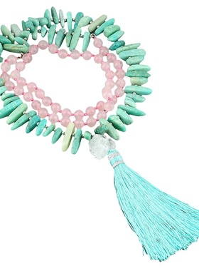 创意天然水晶圆珠配不定型碎石拼色流苏项链跨境欧美风白水晶项链