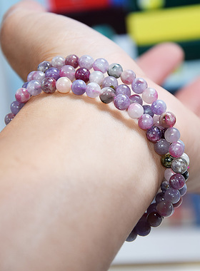 天然樱花雨碧玺绕手三圈圆珠手链时尚简约圆珠老矿手串男女款饰品