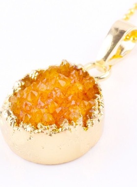 天然水晶晶体吊坠 多色圆形电镀包边鎏金坠子 DIY女式饰品配件