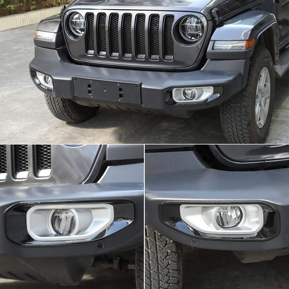 适用于18-22款jeep吉普牧马人JL雾灯框碳纤纹雾灯罩杠灯红色装饰 - 图0