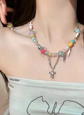 糖果乐园多巴胺彩色串珠星星流苏项链女气质颈链甜酷辣妹锁骨链饰