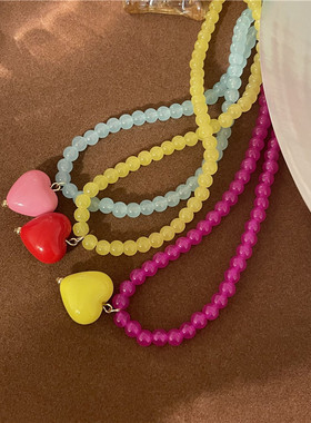 蜜桃派锁骨链纯欲气质仙美 通透质感 粉草莓色 果冻桃心项链