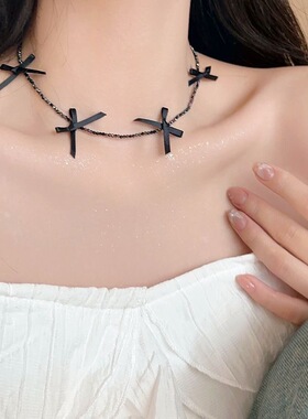 黑色蝴蝶结叠戴项链女款纯欲辣妹风choker颈链轻奢小众锁骨链配饰