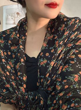 暖橙小花浪漫气质减龄棉麻丝巾围巾女秋春秋冬季妈妈护颈防寒围脖