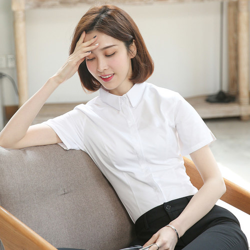 优柏白色衬衫女短袖职业装新款夏季工作服修身通勤工装女士衬衣夏 - 图1
