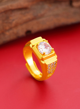 越南沙金锆石戒指精美时尚饰品活口镶钻男女流行铜合石戒指指环