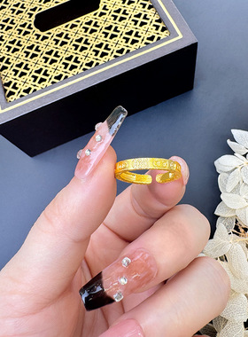 沙金吉祥瑞兽开口戒指女款百搭国潮复古中国风气质首饰品久不掉色