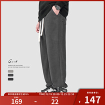 GWIT 420g heavy lbs oli suede winter boarder with velvet thickened sportpants bunches Rope Casual Pants Men