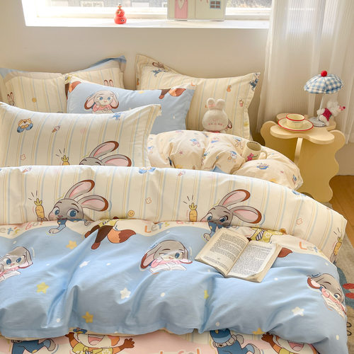 疯狂动物城卡通兔子朱迪四件套全棉床单纯棉儿童学生宿舍床上用品 - 图0