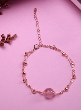 diy双股珍珠蜜蜡镶嵌玫瑰金手环