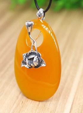 纯银复古时尚风玉石镶嵌项链坠