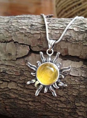 diy时尚风蜜蜡琥珀圆形银吊坠
