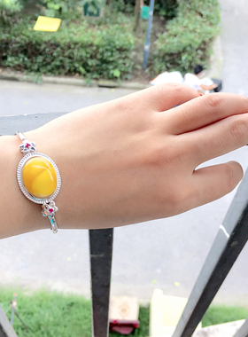 925纯银韩版时尚手镯托蜜蜡松石