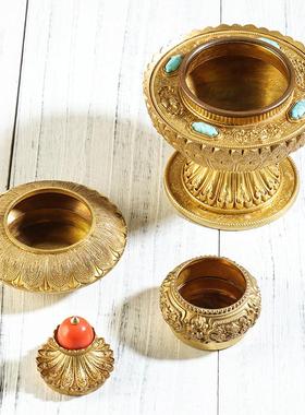八吉祥黄铜雕花供具米盒米壶供具