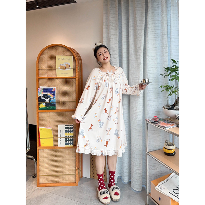 vogana戛纳家大码睡衣韩系减龄软糯家居服套装宽松200斤懒人睡裙 - 图2