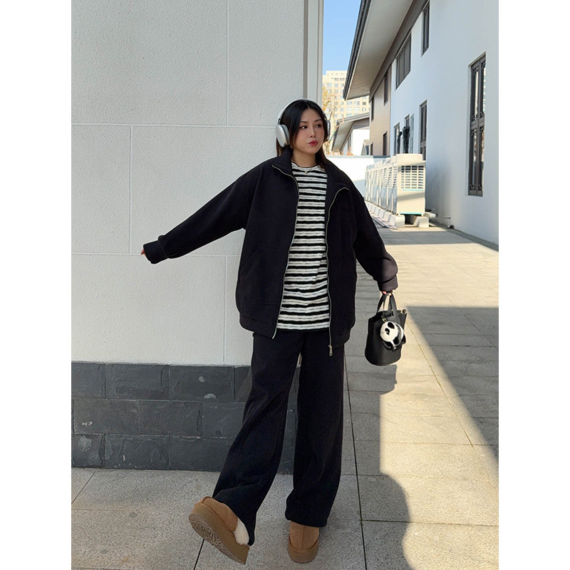 vogana戛纳家大码原创运动风宽松懒人加绒卫衣可调节阔腿裤套装,淘宝优惠券,粉丝福利购,淘宝优惠卷