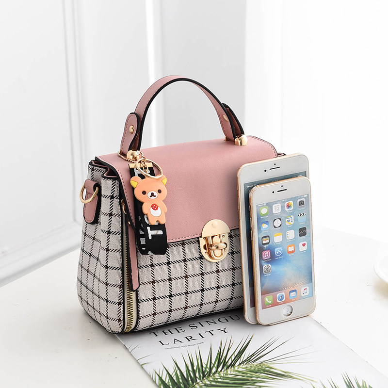 包包女2024新款拼接格纹斜挎包韩版手提小方包单肩仙女ins超火包,淘宝优惠券,粉丝福利购,淘宝优惠卷
