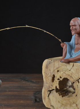 紫砂姜太公钓鱼渔翁禅意风工艺品