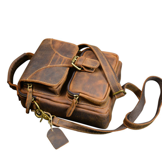 Postman's bag with cowhide leather retro casual crossbody bag