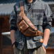 Original cowhide men's waist bag retro breast bag