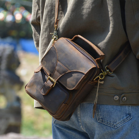 Postman's bag with cowhide leather retro casual crossbody bag