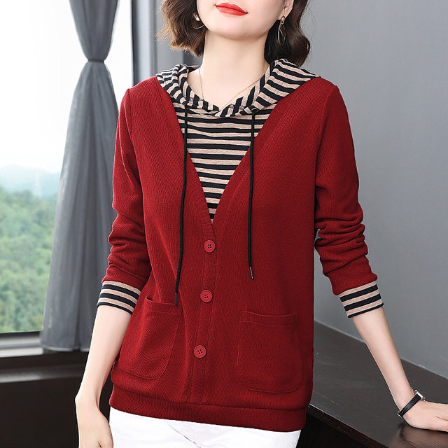 Large size sweatshirt women's fake two-piece top base shirt