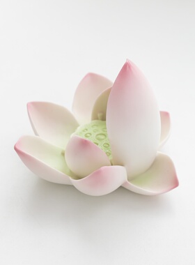 陶瓷一叶莲台莲花底座哪吒配件
