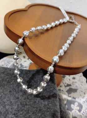 新款韩版时尚百搭气质灰色珍珠项链女轻奢小众秋冬百搭微钻锆石潮