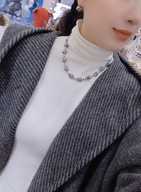 新款时尚百搭灰色异型珍珠项链耳环女毛衣链秋冬轻奢小众高级感