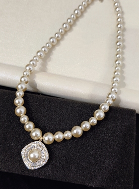 新韩版时尚百搭香槟色珍珠项链女轻奢小众秋冬百搭微钻锆石毛衣链