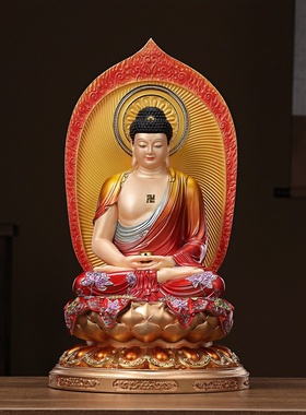 翡铜彩三宝佛释迦牟尼供奉神像