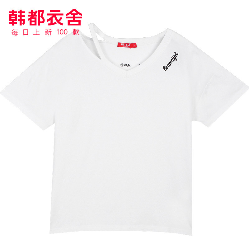 韩都衣舍2021新款夏装v领宽松t恤 韩都衣舍敏丽T恤